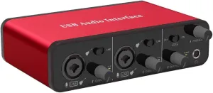 2i2 Audio Interface Audio Interface USB Microphone Preamps with 48V Phantom Power 24 Bit Support Smartphone/Tablet/Computer and Other Equipment Recording（No DAW Recording Software）