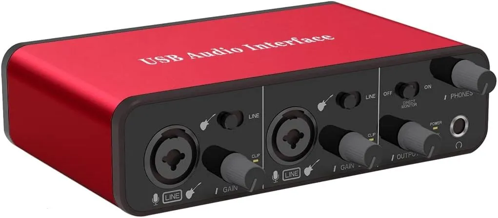 2i2 Audio Interface Audio Interface USB Microphone Preamps with 48V Phantom Power 24 Bit Support Smartphone/Tablet/Computer and Other Equipment Recording（No DAW Recording Software）