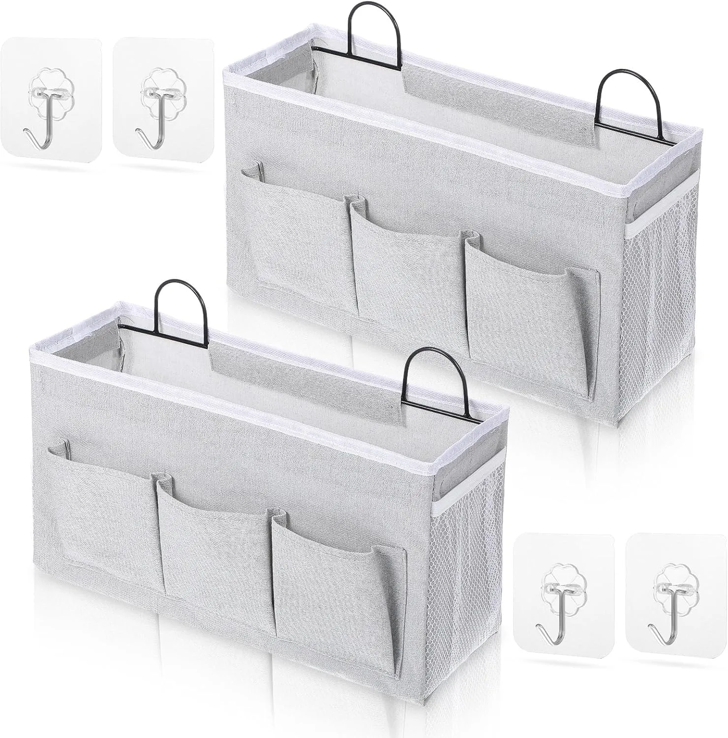 2pcs 3-Pockets Large Wall Hanging Organizer Bag, Linen Fabric Door Hanging Storage Baskets with Pockets, Waterproof Bin for Kitchen, Bedroom, Office, RV Camper