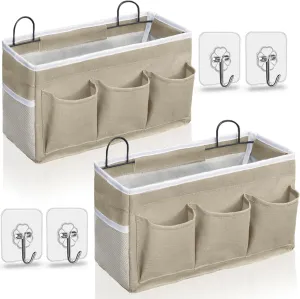 2pcs Light-Style Wall Hanging Storage Bag, Linen Fabric Door Hanging Organizer Baskets with Pockets, Waterproof Bin for Bedroom, Kitchen, Office, RV Camper (LightKaki-2pcs)