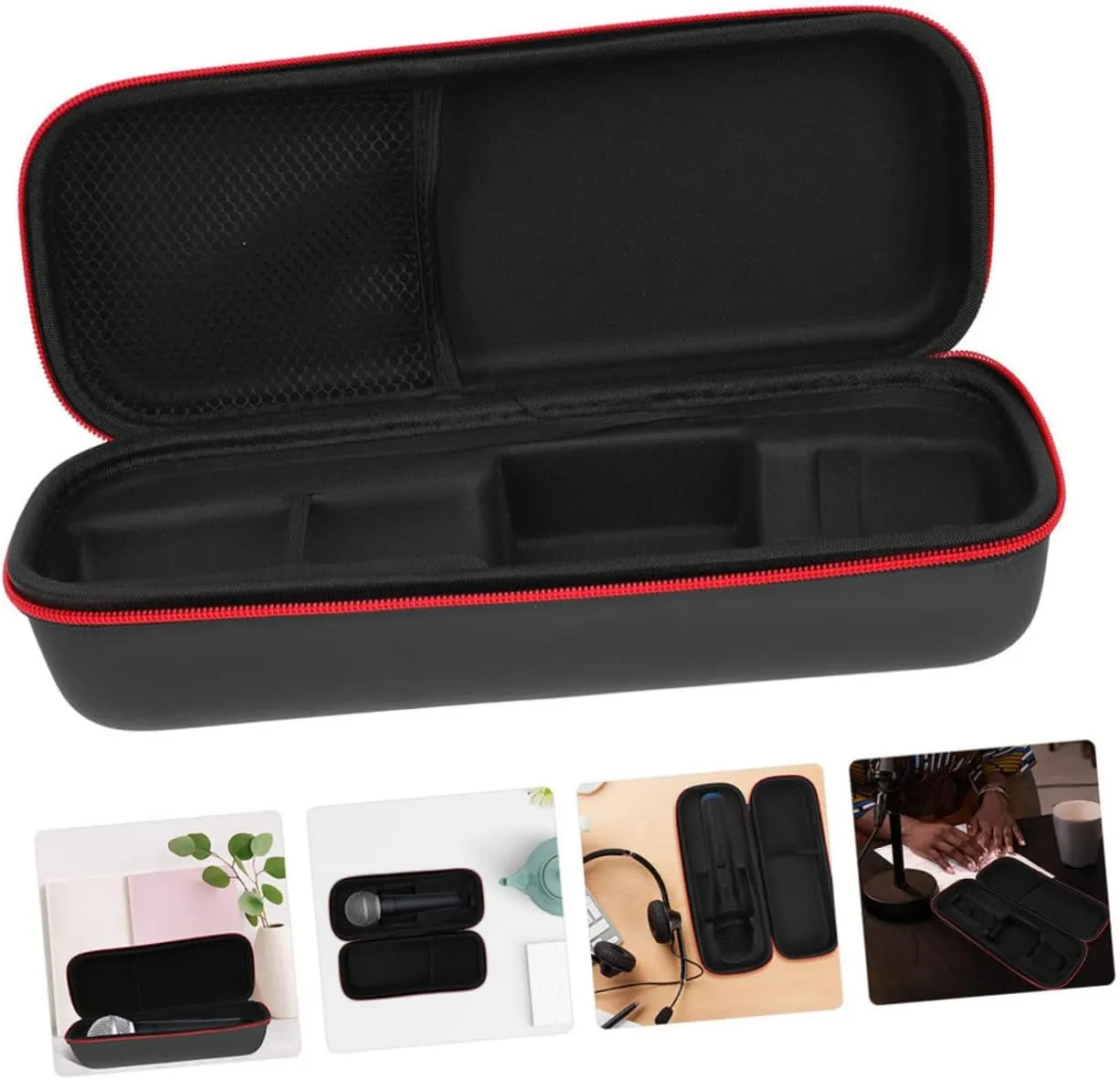2pcs Microphone Carrier Microphone Purse Zipper Pu Leather Compact Storage Travel Accessory