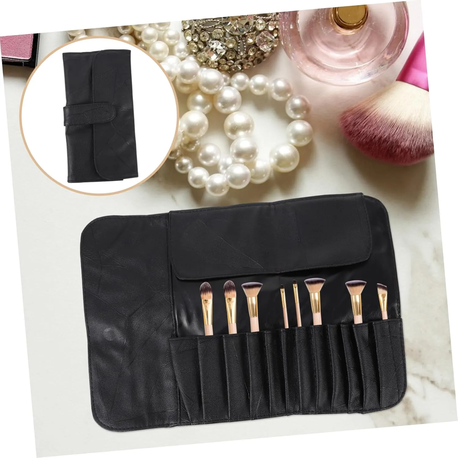 2pcs Portable Makeup Organizer Case Travel Pouch Cosmetic Bag for Storage Brush Useful Ing, Black, 32.5x23cm