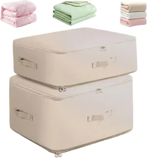 2Pcs Ultra Space Saving Self Compression Organizer, 2025 Upgrade Space Saving Compression Organizer, Space Saver Quilt Compression Storage Bags, Premium Comforter Storage Bag Bedding Storage Bag-Beige