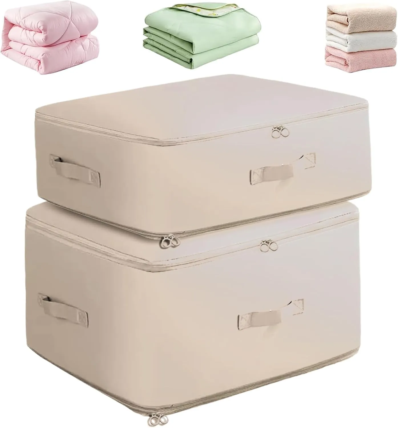 2Pcs Ultra Space Saving Self Compression Organizer, 2025 Upgrade Space Saving Compression Organizer, Space Saver Quilt Compression Storage Bags, Premium Comforter Storage Bag Bedding Storage Bag-Beige