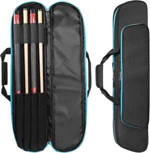 2x2 Pool Cue Case Holds 2 Butts and 2 Shafts, Soft Pool Stick Holder Case with Front Accessories Pocket, Billiard Cue Carrying Cases with Shoulder Strap for Easy Carry