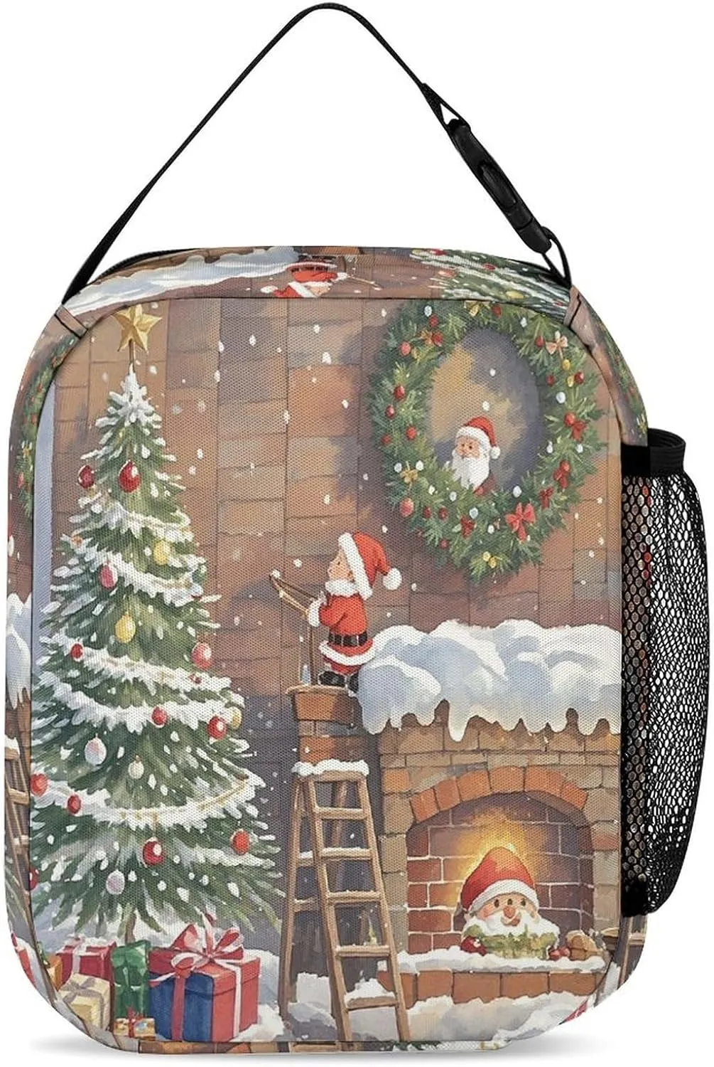 3-in-1 Backpack Lunch Bag Pencil Case Set, Little Santa Claus Print Adjustable Shoulder Straps,Spacious Storage – Perfect for Work & Travel