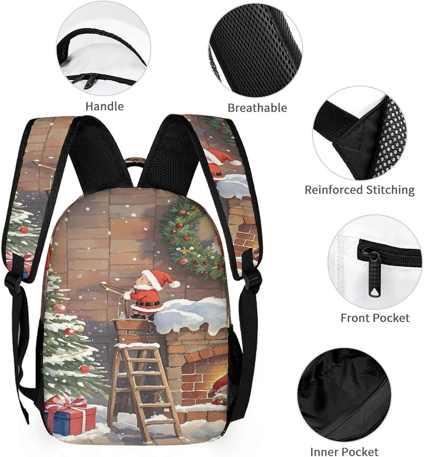 3-in-1 Backpack Lunch Bag Pencil Case Set, Little Santa Claus Print Adjustable Shoulder Straps,Spacious Storage – Perfect for Work & Travel