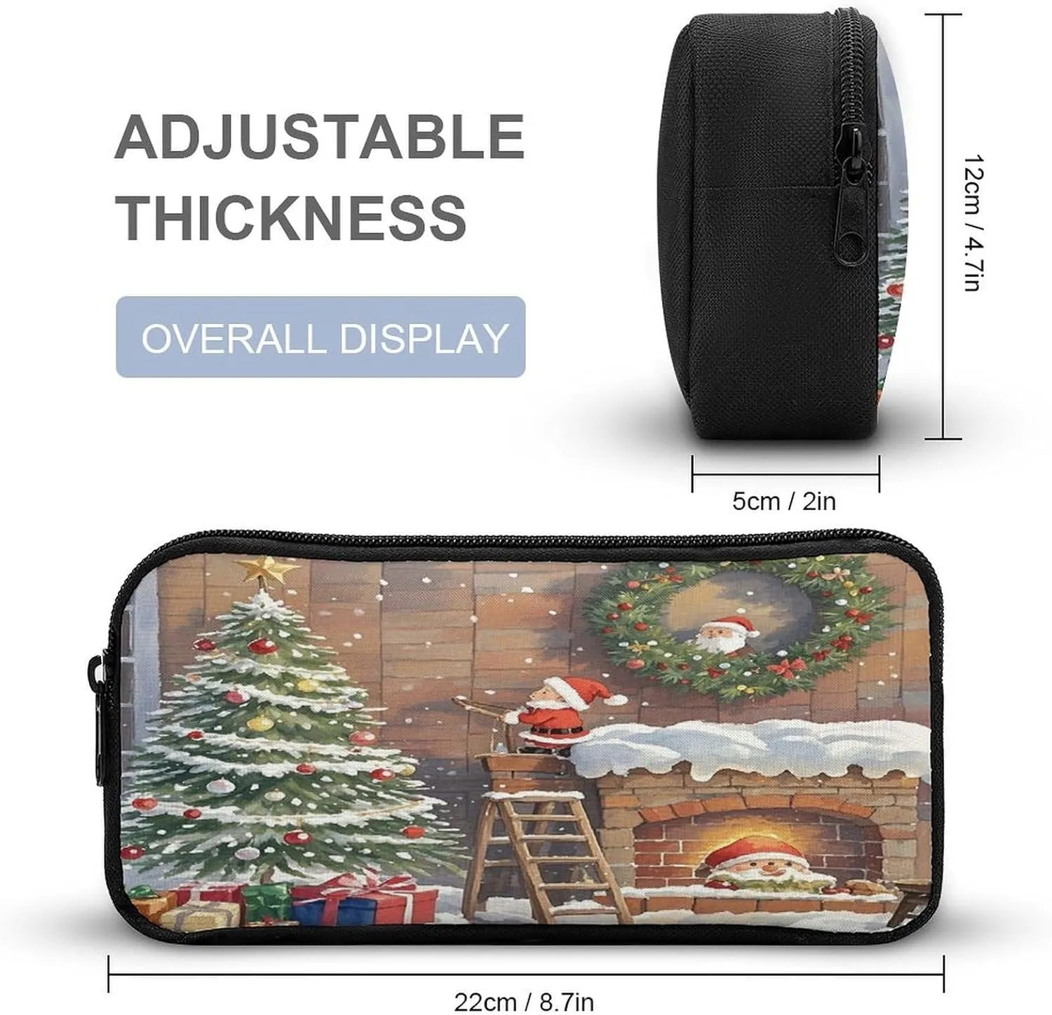 3-in-1 Backpack Lunch Bag Pencil Case Set, Little Santa Claus Print Adjustable Shoulder Straps,Spacious Storage – Perfect for Work & Travel