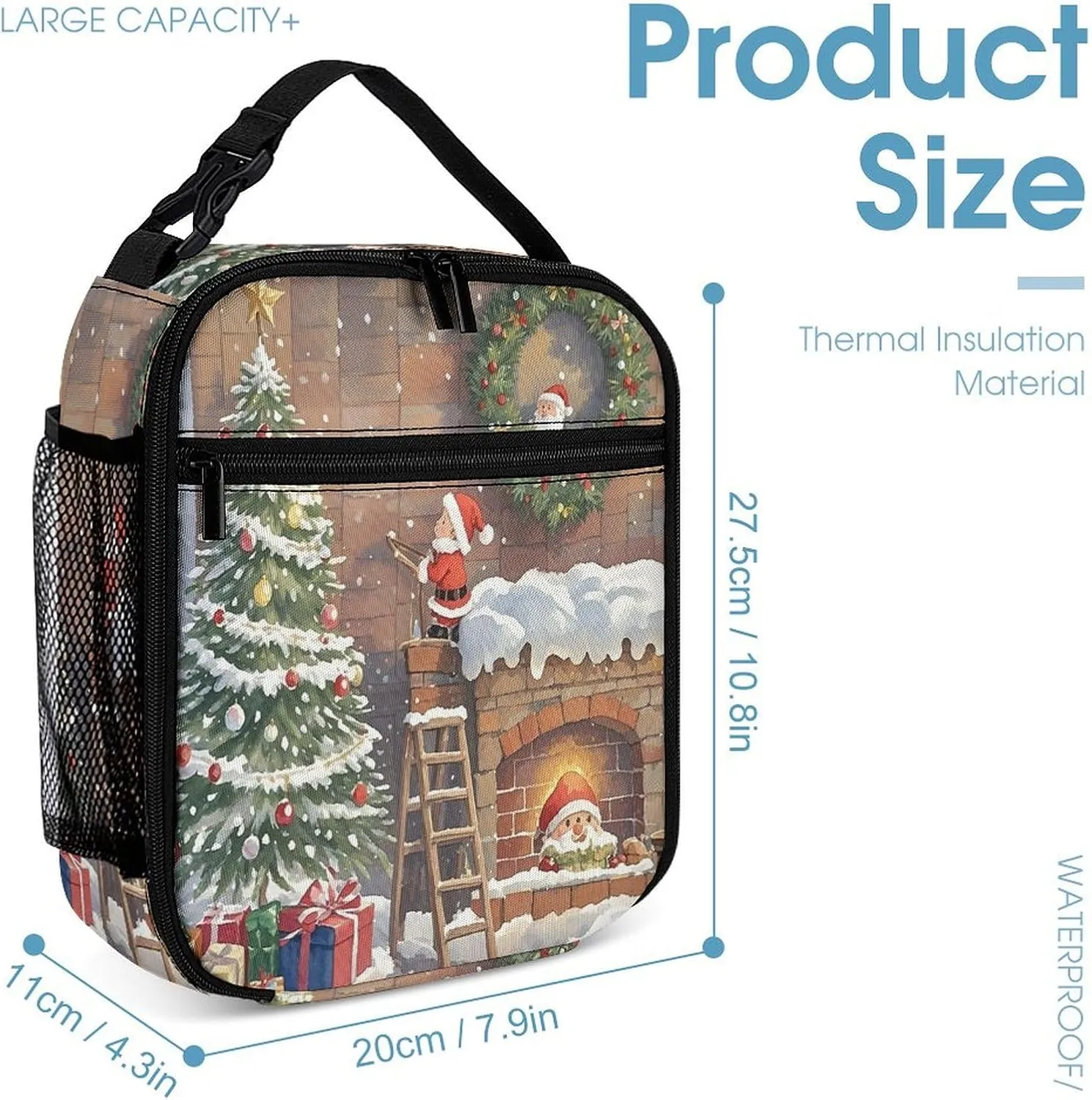 3-in-1 Backpack Lunch Bag Pencil Case Set, Little Santa Claus Print Adjustable Shoulder Straps,Spacious Storage – Perfect for Work & Travel