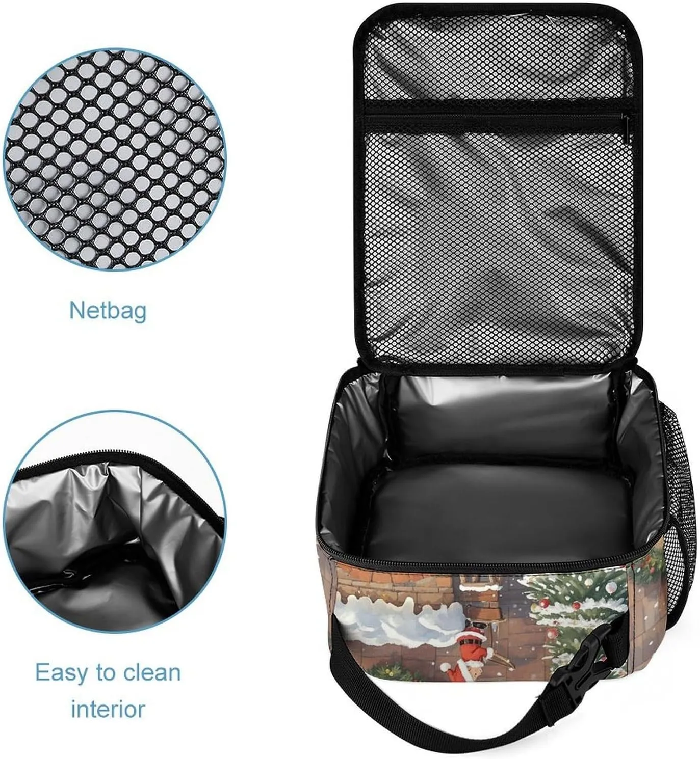 3-in-1 Backpack Lunch Bag Pencil Case Set, Little Santa Claus Print Adjustable Shoulder Straps,Spacious Storage – Perfect for Work & Travel