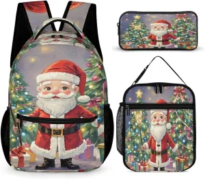 3-in-1 Backpack Lunch Bag Pencil Case Set, Magic Wand Santa Claus Print Adjustable Shoulder Straps,Spacious Storage – Perfect for Work & Travel
