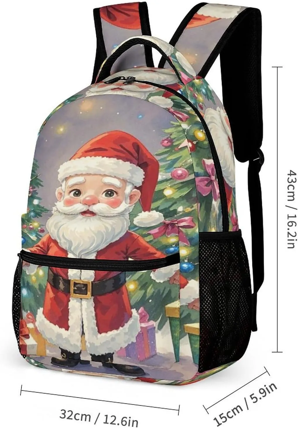 3-in-1 Backpack Lunch Bag Pencil Case Set, Magic Wand Santa Claus Print Adjustable Shoulder Straps,Spacious Storage – Perfect for Work & Travel