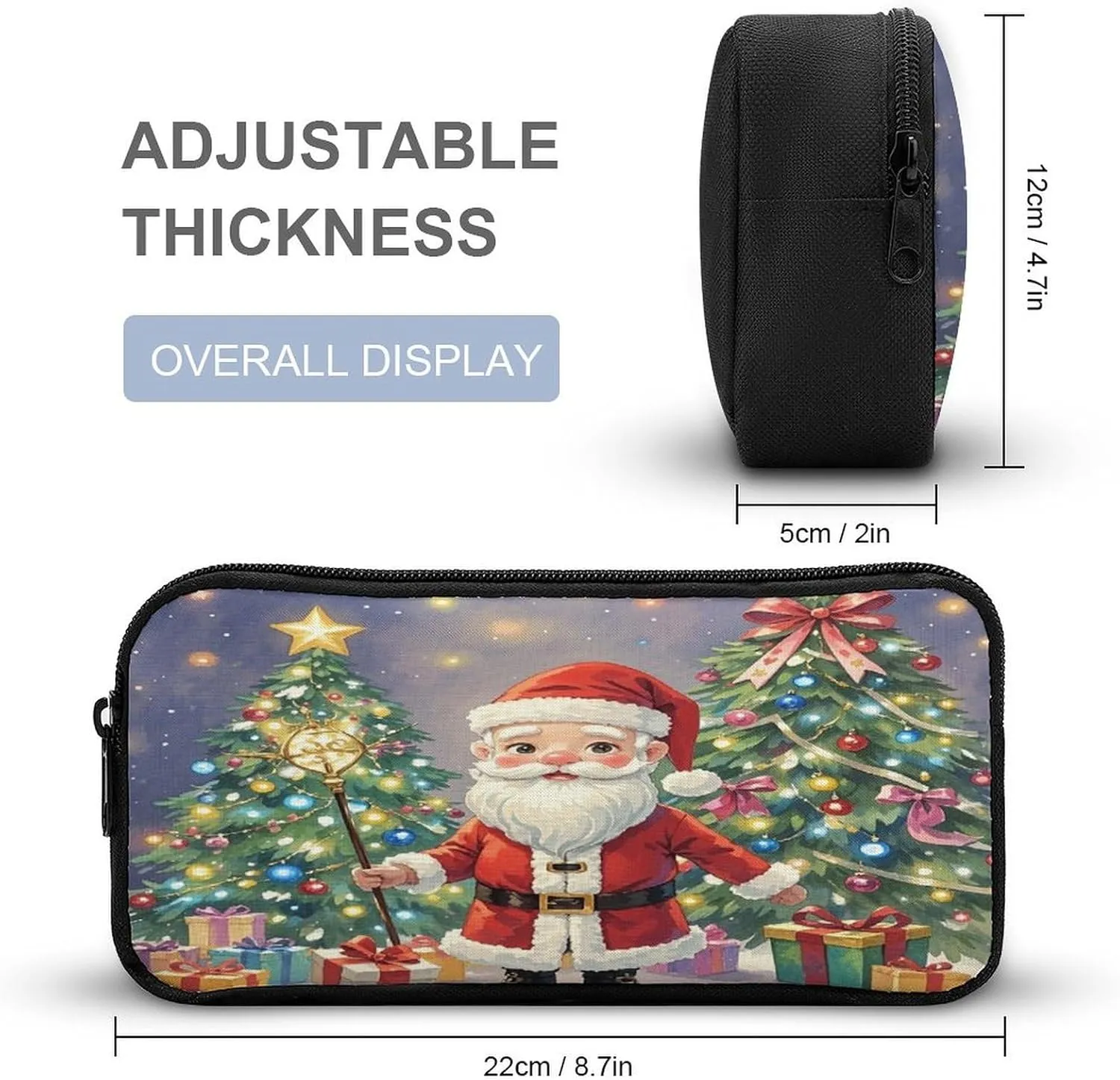 3-in-1 Backpack Lunch Bag Pencil Case Set, Magic Wand Santa Claus Print Adjustable Shoulder Straps,Spacious Storage – Perfect for Work & Travel