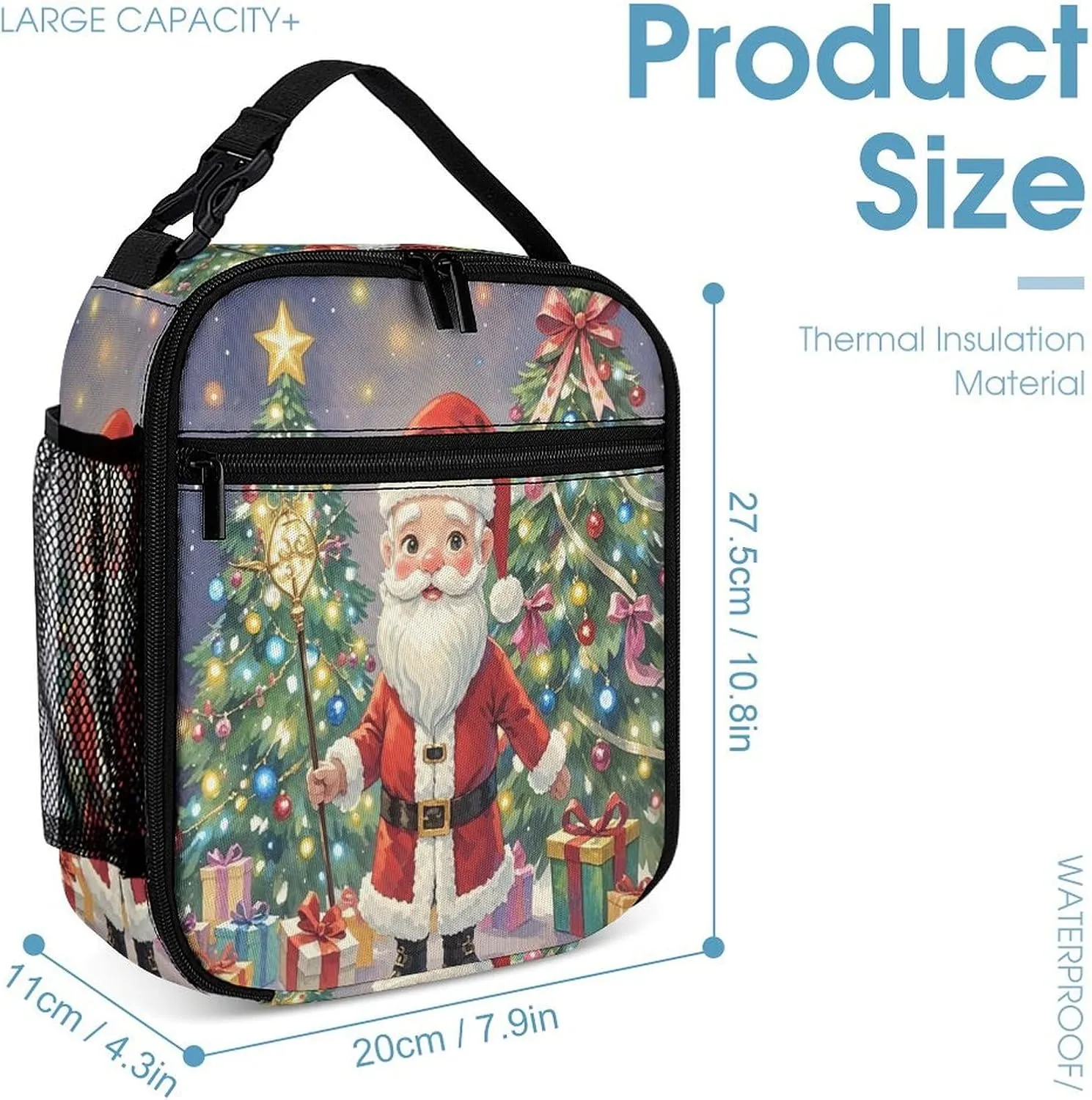 3-in-1 Backpack Lunch Bag Pencil Case Set, Magic Wand Santa Claus Print Adjustable Shoulder Straps,Spacious Storage – Perfect for Work & Travel