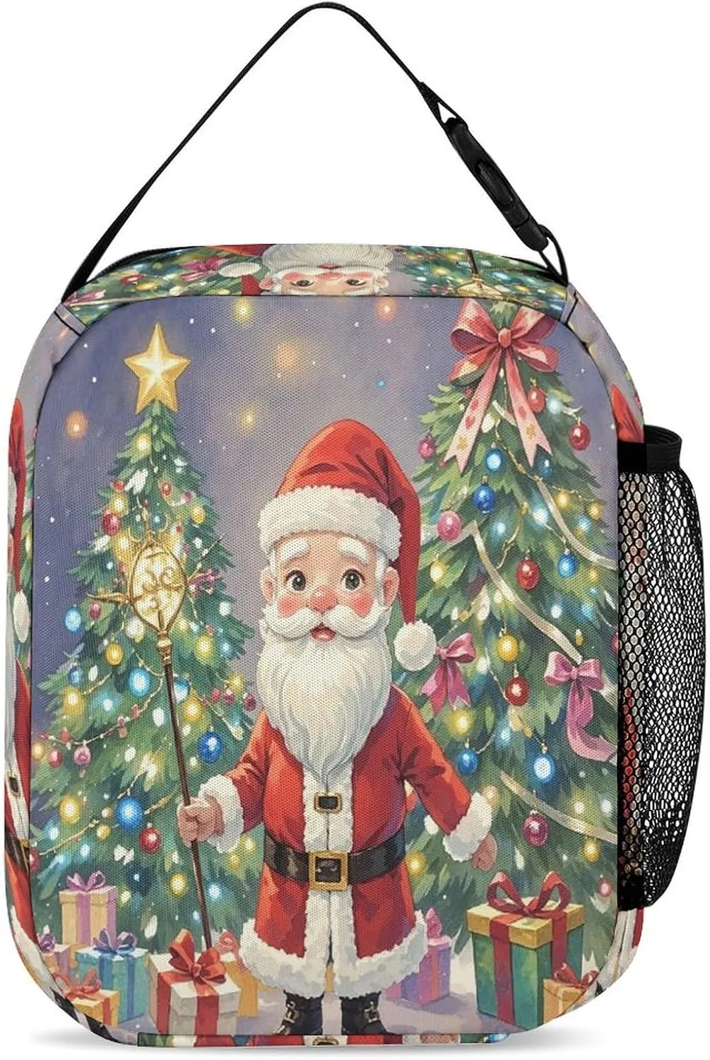 3-in-1 Backpack Lunch Bag Pencil Case Set, Magic Wand Santa Claus Print Adjustable Shoulder Straps,Spacious Storage – Perfect for Work & Travel