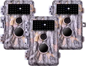 3-Pack Trail Cameras Game Cam 32MP Image 1296P Video with Invisible Infrared Night Vision IP66 Waterproof & Fast Trigger Time, Wide Angle Deer Cameras for Wildlife, Time Lapse Observation