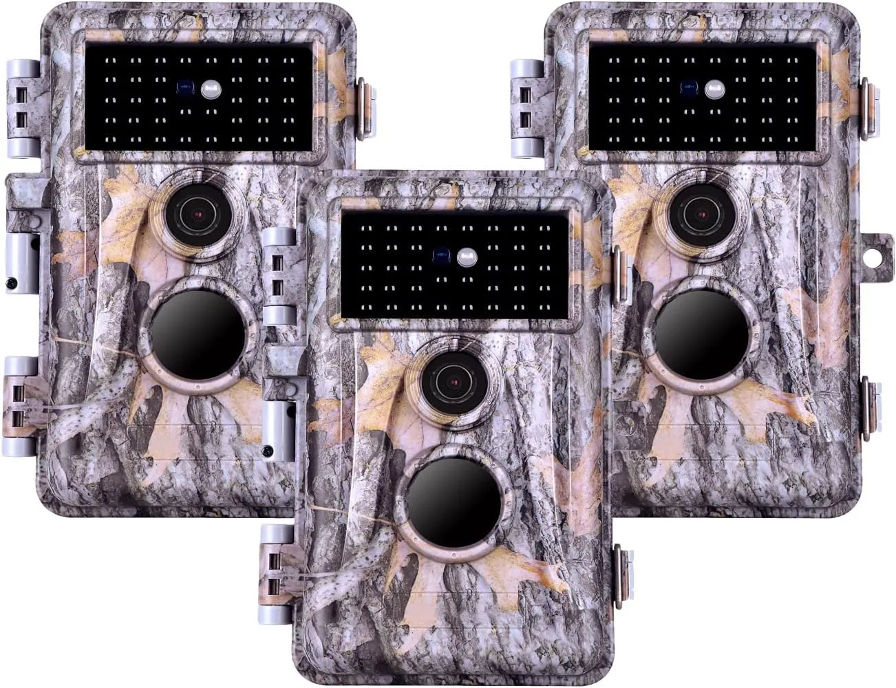 3-Pack Trail Cameras Game Cam 32MP Image 1296P Video with Invisible Infrared Night Vision IP66 Waterproof & Fast Trigger Time, Wide Angle Deer Cameras for Wildlife, Time Lapse Observation