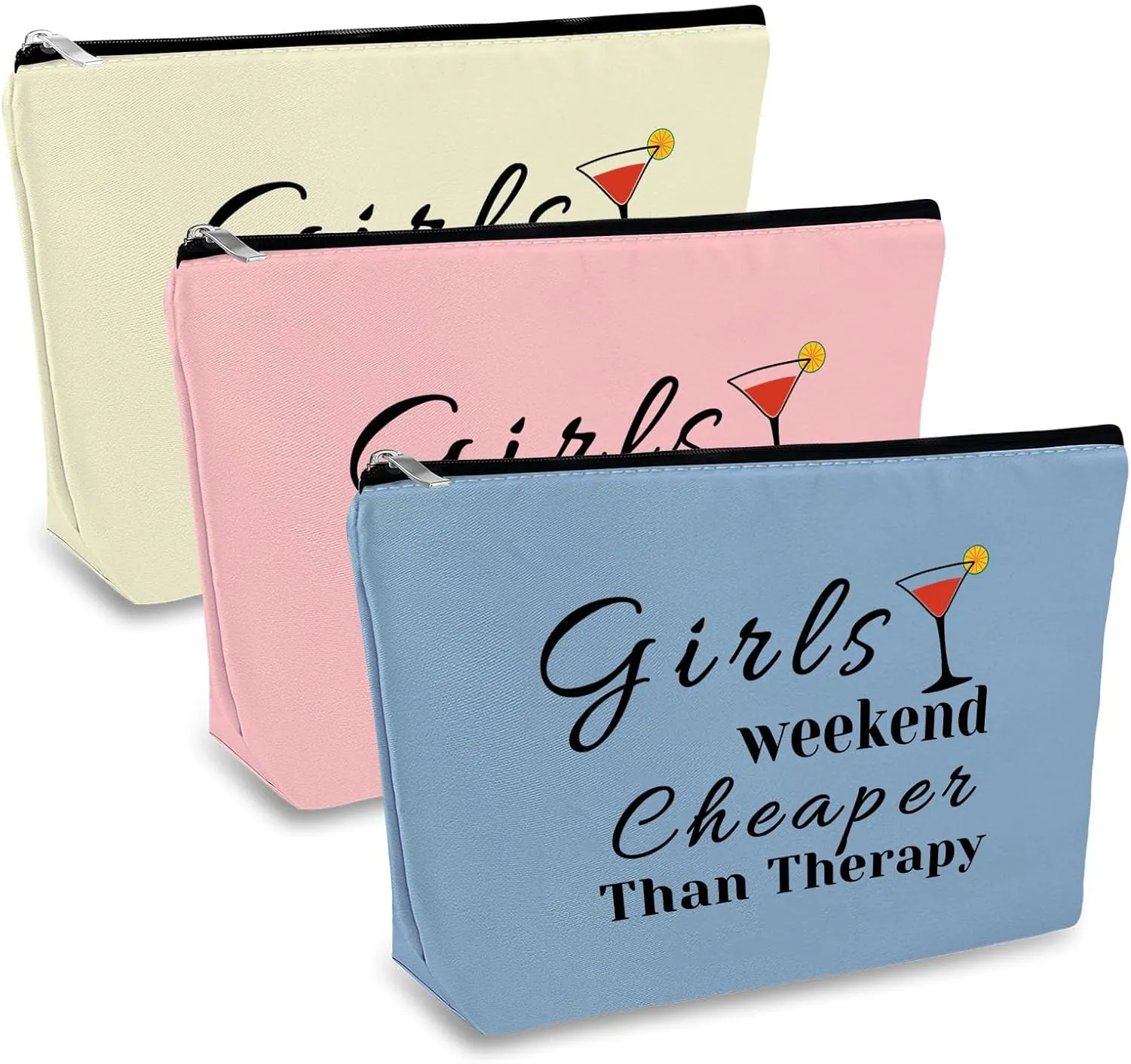 3 Pcs Girls Weekend Gifts Travel Makeup Bag Girls Trip Gifts for Best Friends Bestie Travel Cosmetic Bags Friendship Gift Christmas Birthday Graduation Gift for Teens Girl （Blue   Pink   Beige）
