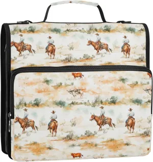 3 Rings Binder with Extra Pockets with Shoulder Strap Includes Zip Pocket Documents Files Storage Bag for Middle School Western Cowboy Cow Cowgirl Vast Wilderness