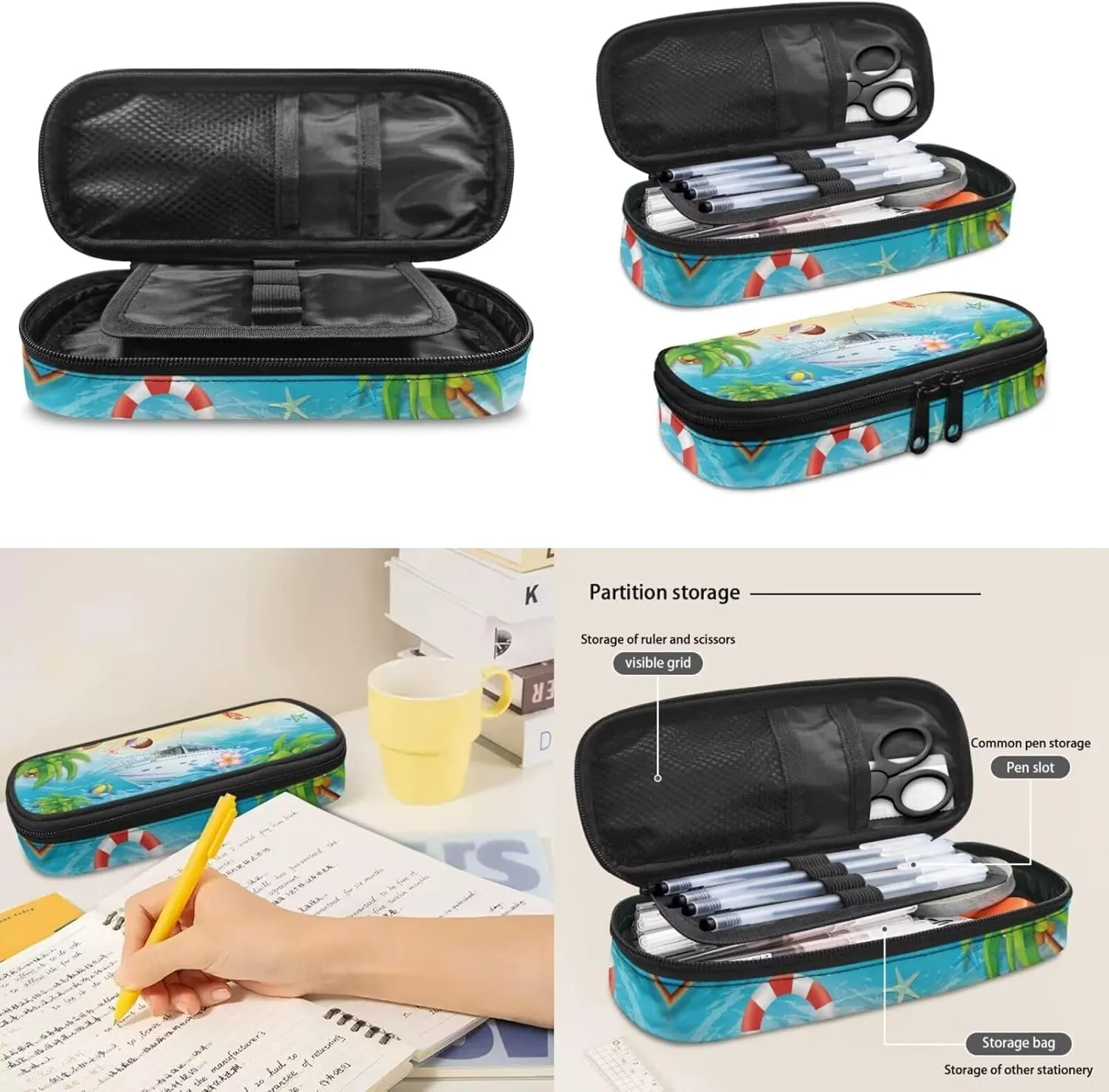3 Set of Beach Starfish and Ocean Book Bag with Insulated Lunch Box and Sturdy Pencil Case, 3 in 1 Set 15 inch School Bag for Students Travel Outdoor Festival Gift