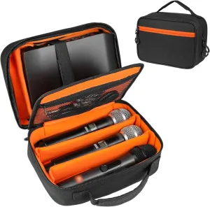 3 Slots Wireless Microphone Case,Microphone Carrying Bag Fits for Microphones Up to 9.4’’,Microphone Box for Microphones and Channel Receiver,Bag Only