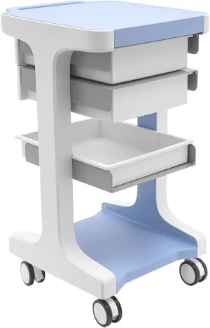 3-Tier Mobile Utility Cart with 2 Storage Cabinets & Wheels，Rolling Medical & Beauty Equipment Cart for Clinics, Barber Shops, and Salons (Blue)