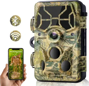 30MP WiFi Trail Camera with 1296P HD Night Vision - Motion Activated Hunting Camera IP66 Waterproof 120° Wide Angle for Deer, Wildlife Monitoring & Home Security (Camo)