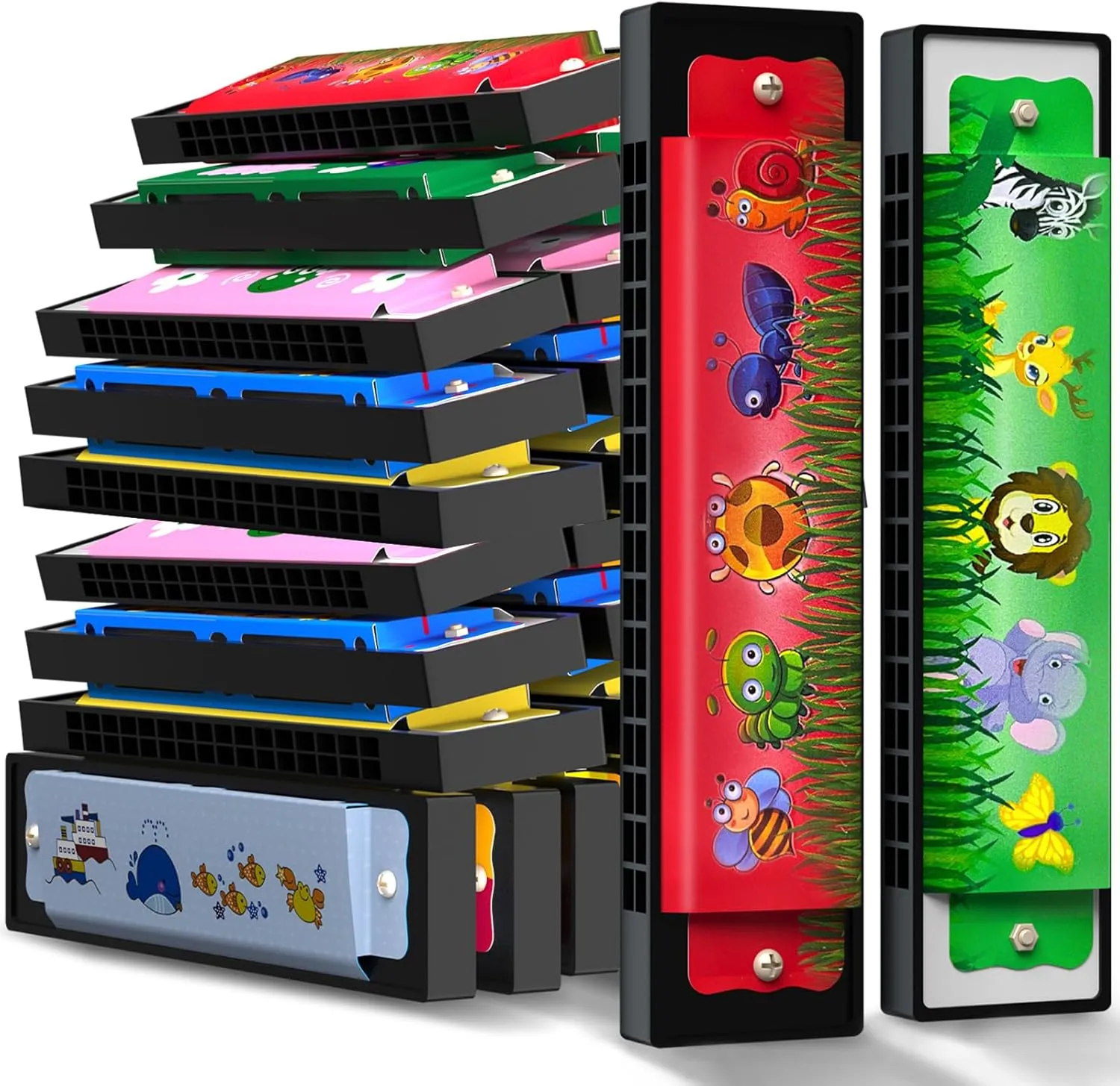 35 Pcs Harmonica for Kids 16 Holes Musical Instrument, Return Gift Cartoon Double Row Harmonica Bulk Toy for 3 Years   Kids Party Favors Goodie Bags Stuffers & Operation Christmas Child Items