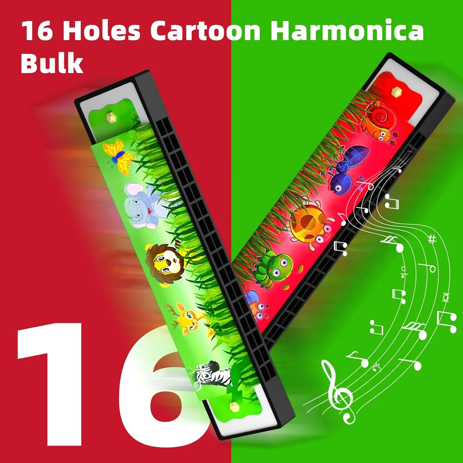 35 Pcs Harmonica for Kids 16 Holes Musical Instrument, Return Gift Cartoon Double Row Harmonica Bulk Toy for 3 Years   Kids Party Favors Goodie Bags Stuffers & Operation Christmas Child Items