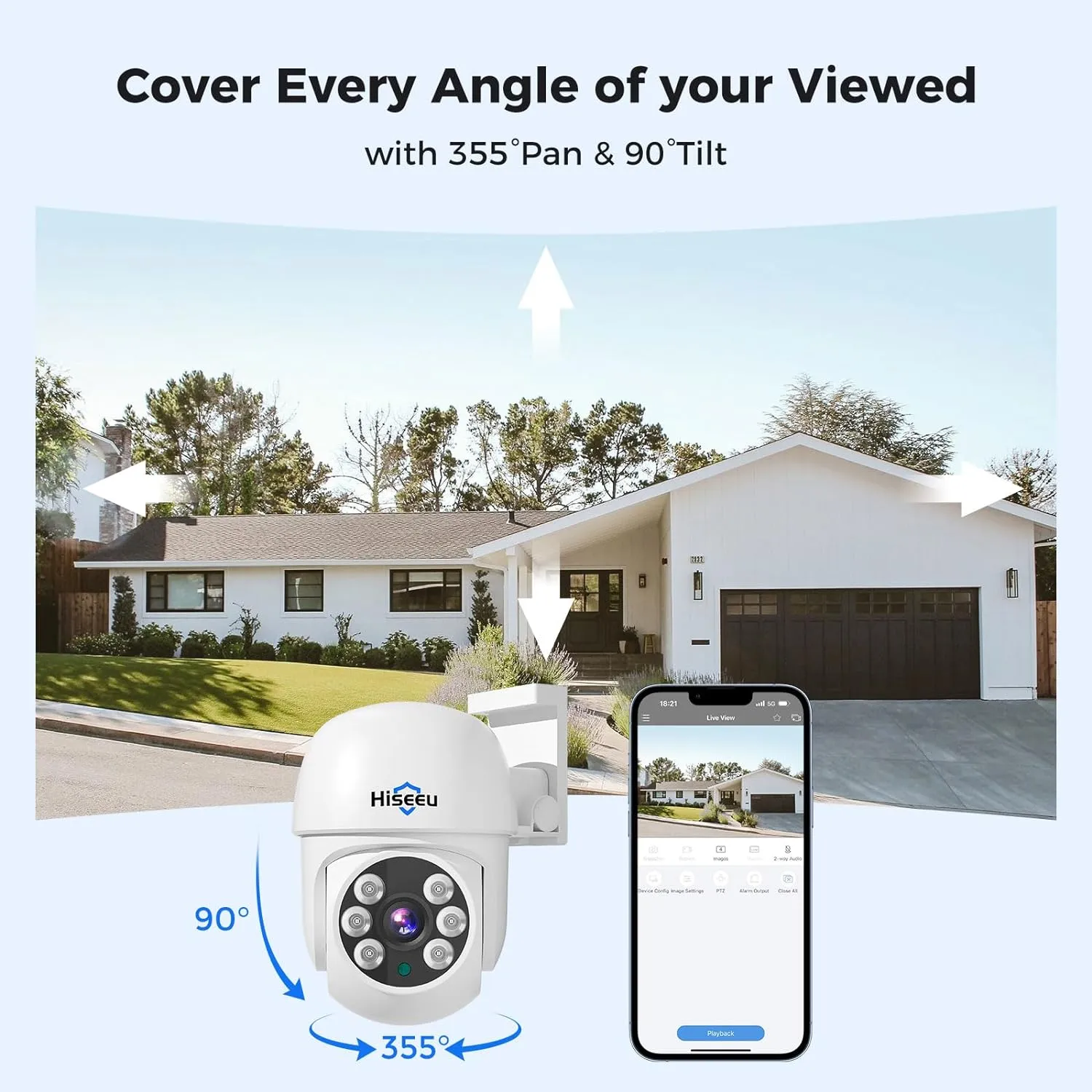 【355°Pan and 90°Tilt】 Hiseeu 5MP AHD CCTV PTZ Home Wired Security Camera 100ft IR Clear Night Vision Analog TVL Security Dome Wired Camera for Indoor Outdoor Security Replacement Camera 1PCS