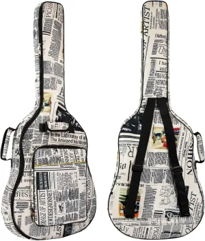 36/38 Inch Acoustic Guitar Gig Bag with 6mm Shockproof Padding - Ultra-Soft Lightweight Case for Travel Storage, Vintage Newspaper Print Design (36/38 inch Newspaper guitar bag)