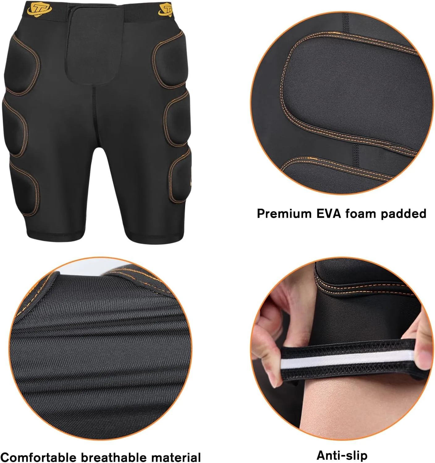 3D Protective Shorts with EVA Impact Padded for Hip Butt Tailbone Thigh for Snowboarding Roller Skating Football Rugby