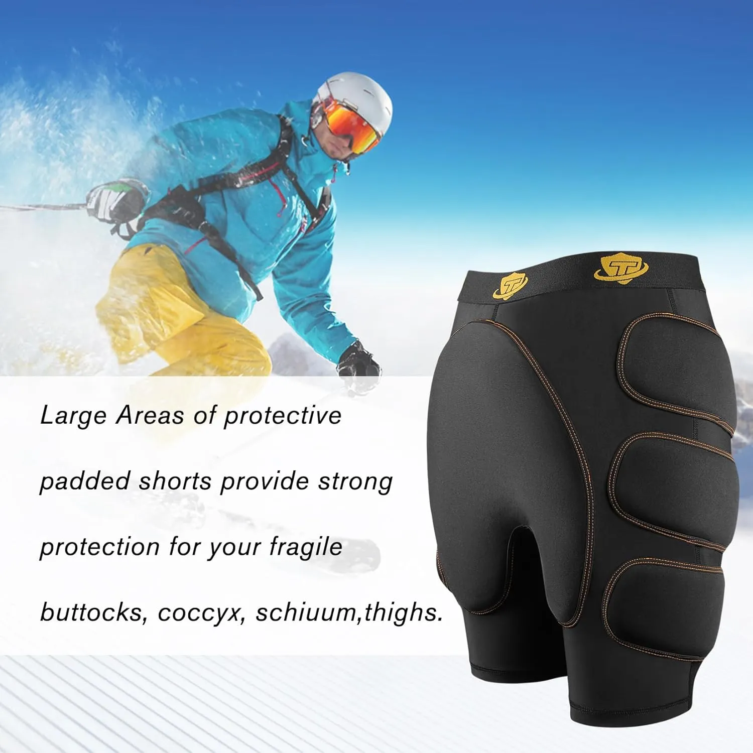 3D Protective Shorts with EVA Impact Padded for Hip Butt Tailbone Thigh for Snowboarding Roller Skating Football Rugby