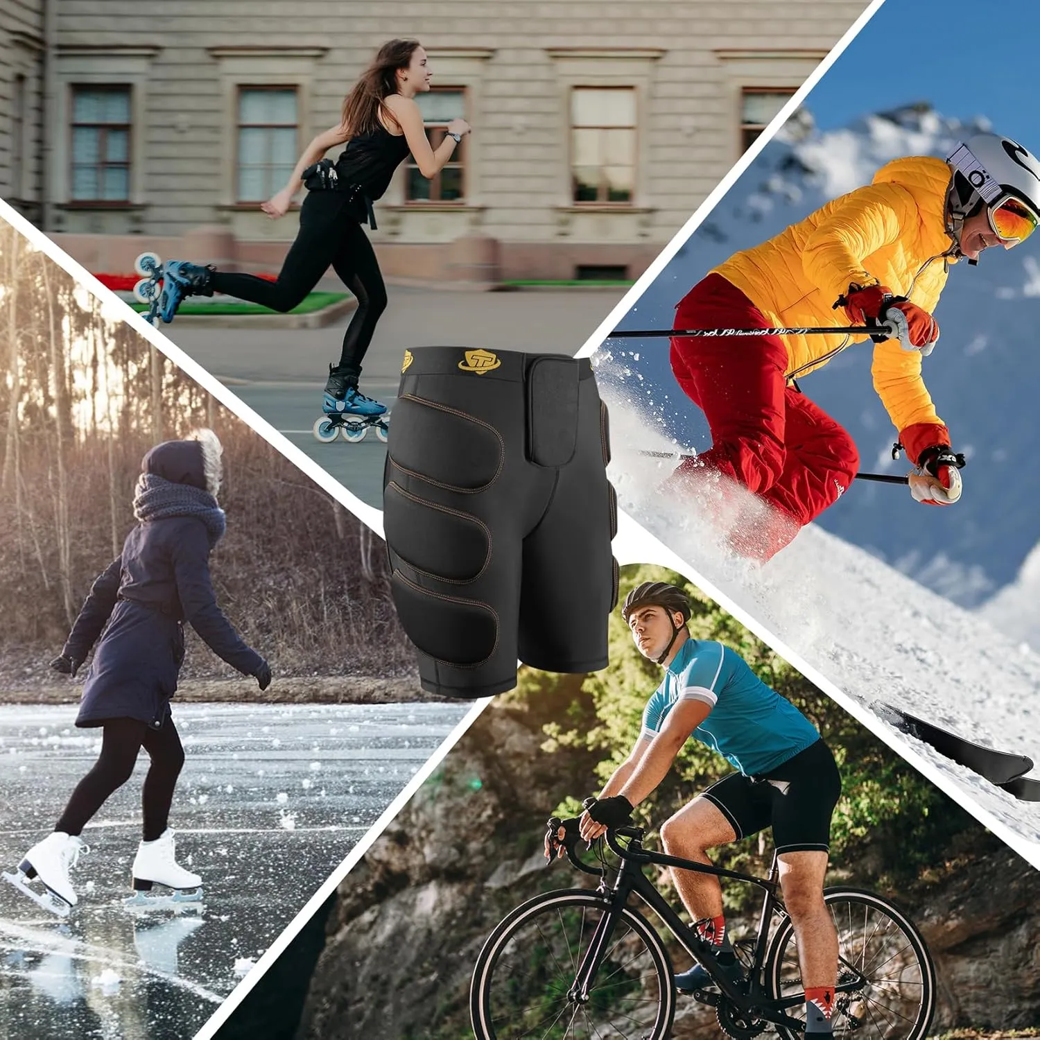 3D Protective Shorts with EVA Impact Padded for Hip Butt Tailbone Thigh for Snowboarding Roller Skating Football Rugby