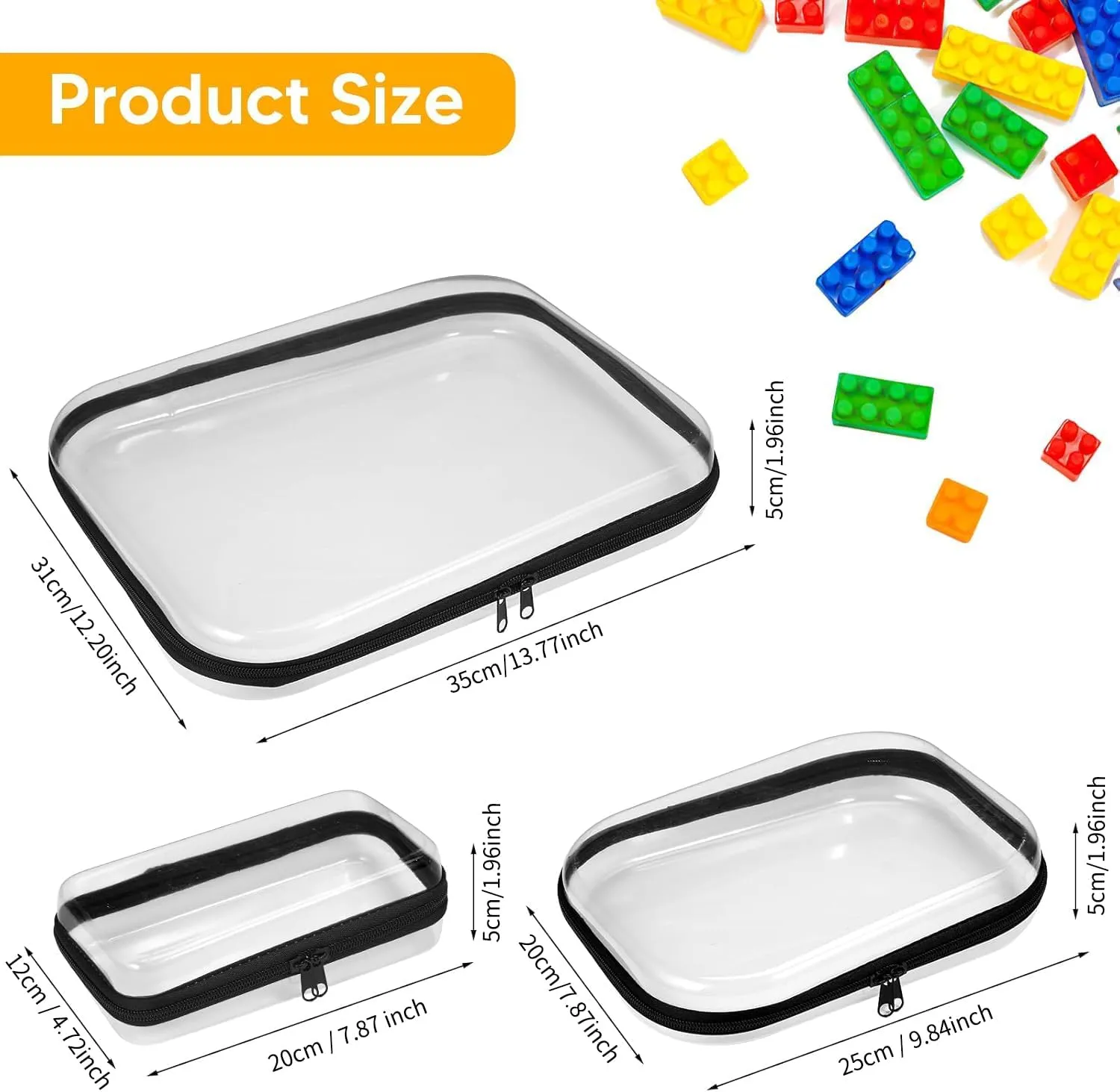 3PCS Clear Zipper Cases, Portable Clear Organizer Pouches for Travel, Double Zippered Hard Shell Plastic Case, Cosmetic Bag for Make Up Tools, Toiletries, Toy Storage (Black, 1 Pack)