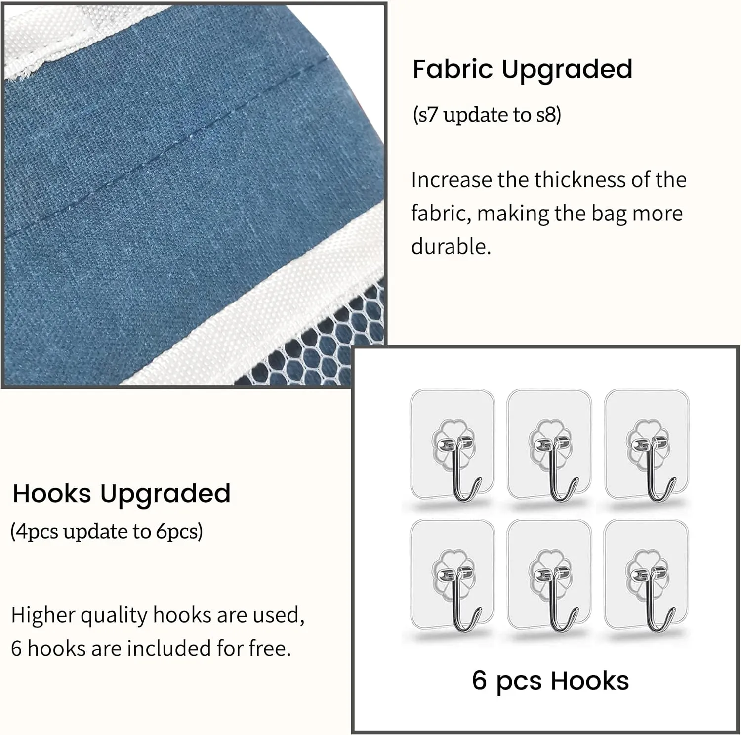 3pcs Large Wall Hanging Organizer Bag, Linen Fabric Door Hanging Storage Baskets with Pockets, Waterproof Bin for Kitchen, Bedroom, Office, RV Camper (Blue)