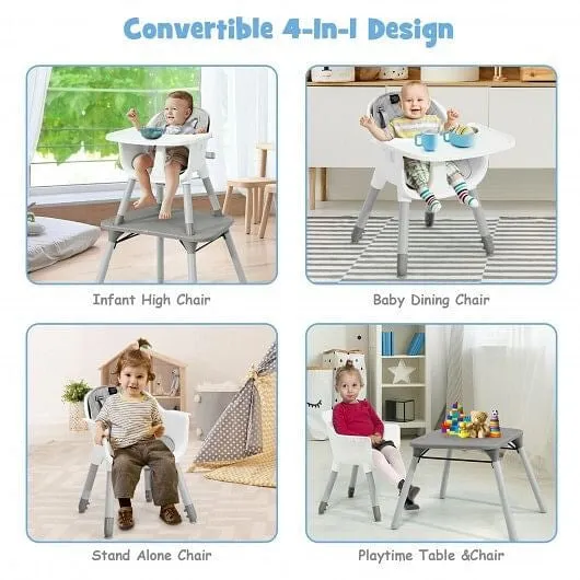 4-in-1 Baby Convertible Toddler Table Chair Set with PU Cushion-Gray - Color: Gr