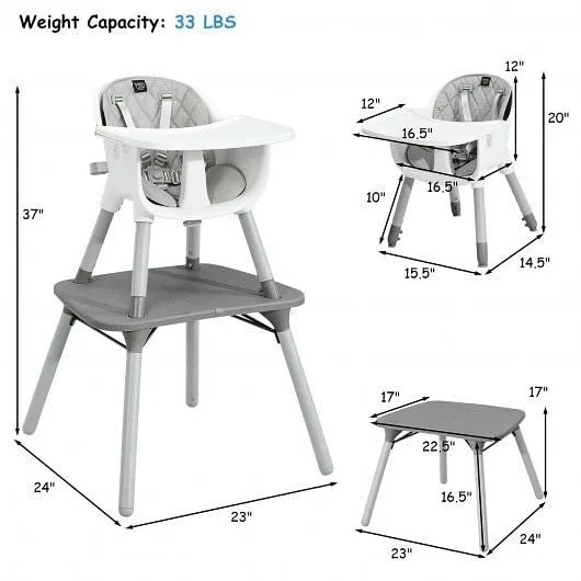 4-in-1 Baby Convertible Toddler Table Chair Set with PU Cushion-Gray - Color: Gr