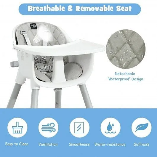 4-in-1 Baby Convertible Toddler Table Chair Set with PU Cushion-Gray - Color: Gr