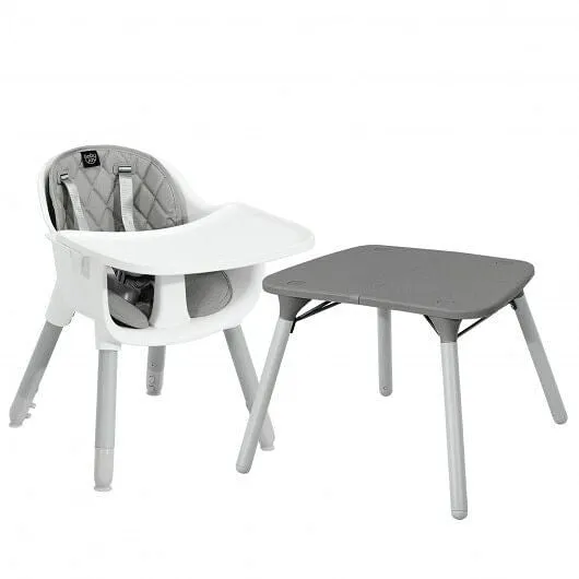 4-in-1 Baby Convertible Toddler Table Chair Set with PU Cushion-Gray - Color: Gr