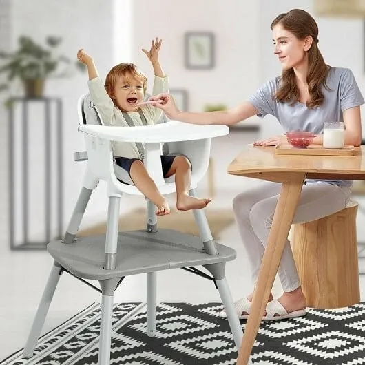 4-in-1 Baby Convertible Toddler Table Chair Set with PU Cushion-Gray - Color: Gr