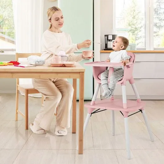 4-in-1 Baby Convertible Toddler Table Chair Set with PU Cushion-Pink - Color: Pi