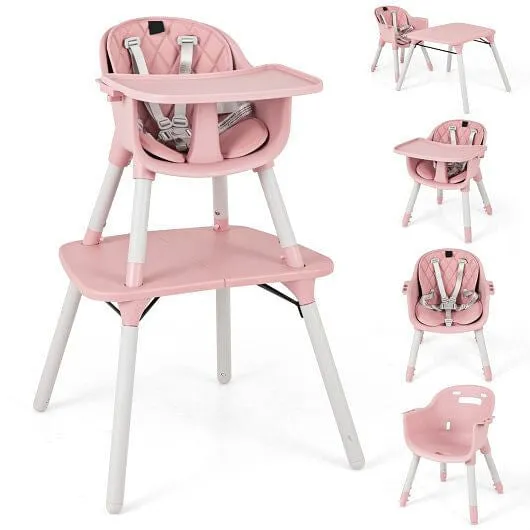 4-in-1 Baby Convertible Toddler Table Chair Set with PU Cushion-Pink - Color: Pi