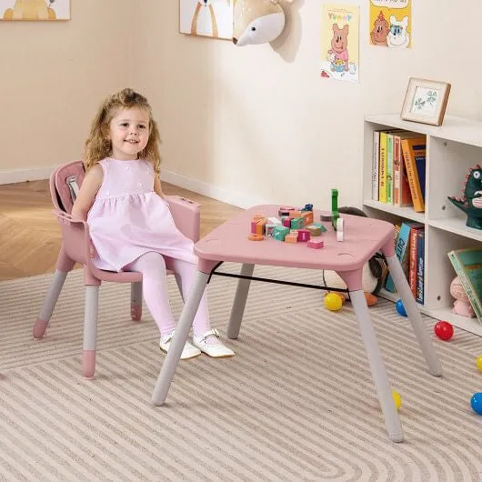 4-in-1 Baby Convertible Toddler Table Chair Set with PU Cushion-Pink - Color: Pi