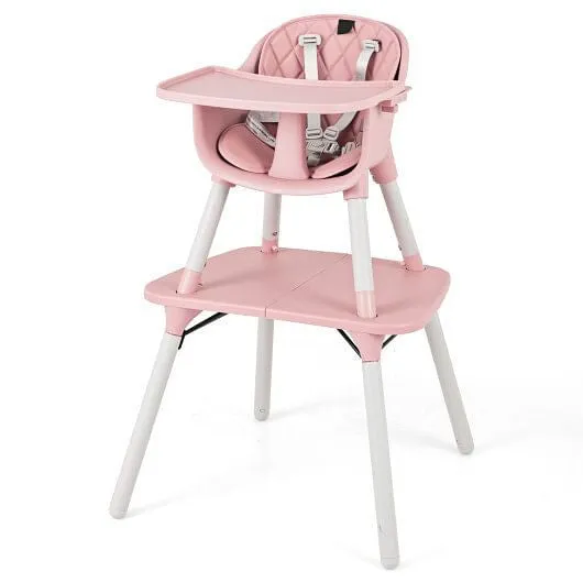 4-in-1 Baby Convertible Toddler Table Chair Set with PU Cushion-Pink - Color: Pi