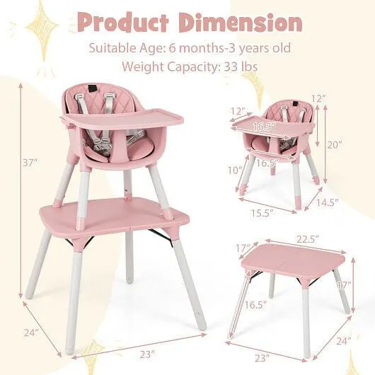 4-in-1 Baby Convertible Toddler Table Chair Set with PU Cushion-Pink - Color: Pi