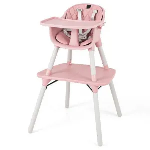4-in-1 Baby Convertible Toddler Table Chair Set with PU Cushion-Pink - Color: Pi