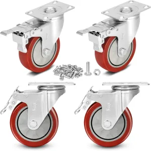 4 inch Heavy Duty Casters Load 1800lbs,Lockable Bearing Caster Wheels with Brakes,Swivel Casters for Furniture and Workbench，Set of 4 (Free Screws)