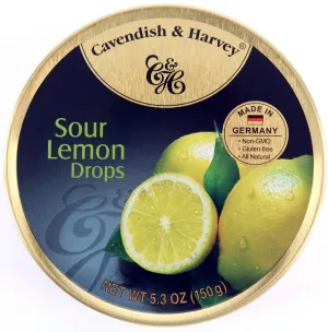 4 Pack Cavendish & Harvey Hard Candy Drops 5.3-ounce Tins (Sour Lemon)