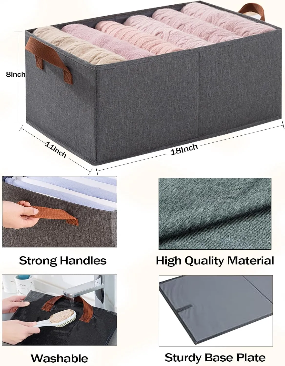 4 Pack Large Fabric Storage Bins Closet Organizer, Sturdy Collapsible Storage Boxes for Organizing Clothing, Toys, Books - Shelf Organizer Shelves Basket